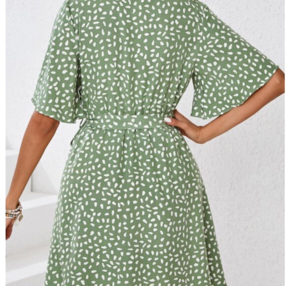 Printed Mini Dress Women Fashion V Neck Short Sleeve Dresses - Picture 4 of 6